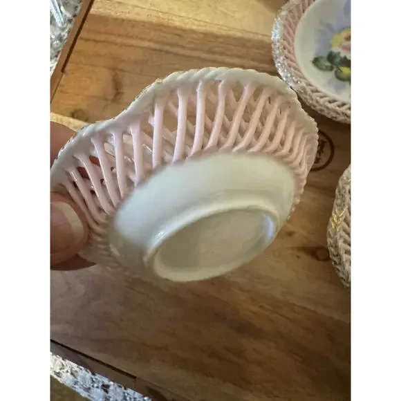 Set of 3 Vintage Bavarian Reticulated Porcelain Dishes Mid-Century Trinket Bowls - Picture 3 of 10